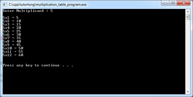C++ Programming : ตัวอย่างโจทย์ เขียนโปรแกรมแสดงสูตรคูณ ตามต้องการ